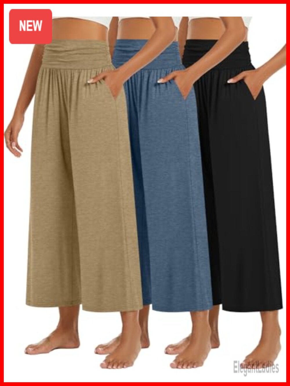 3 Pack Wide Leg Capri Pants High Waisted Pleated Palazzo Yoga